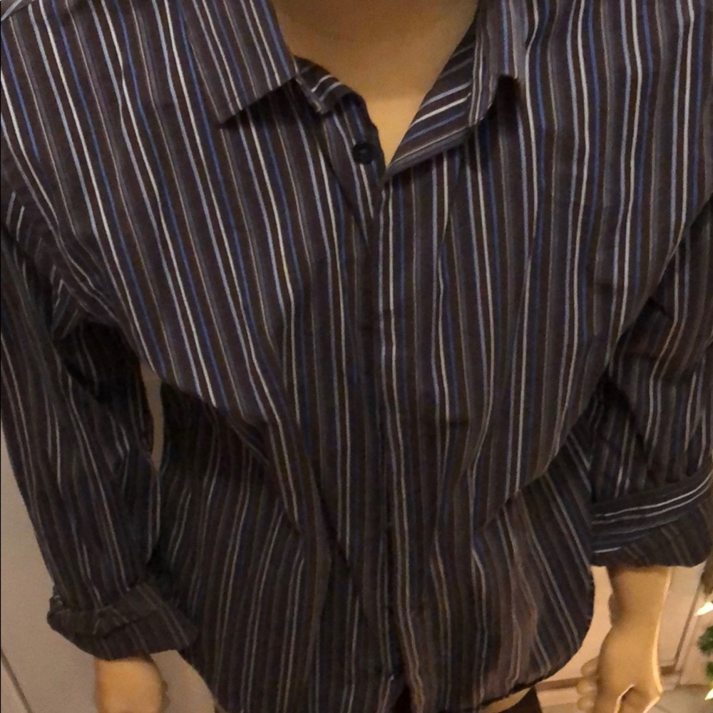 Express Brown blue stripe stretch dress shirt 1Mx
